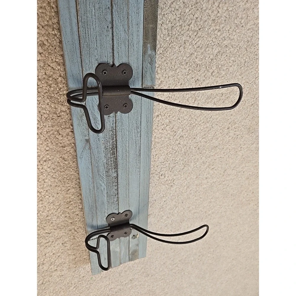 Shabby Blue Wood 4 large Coat Hooks Farmhouse 32